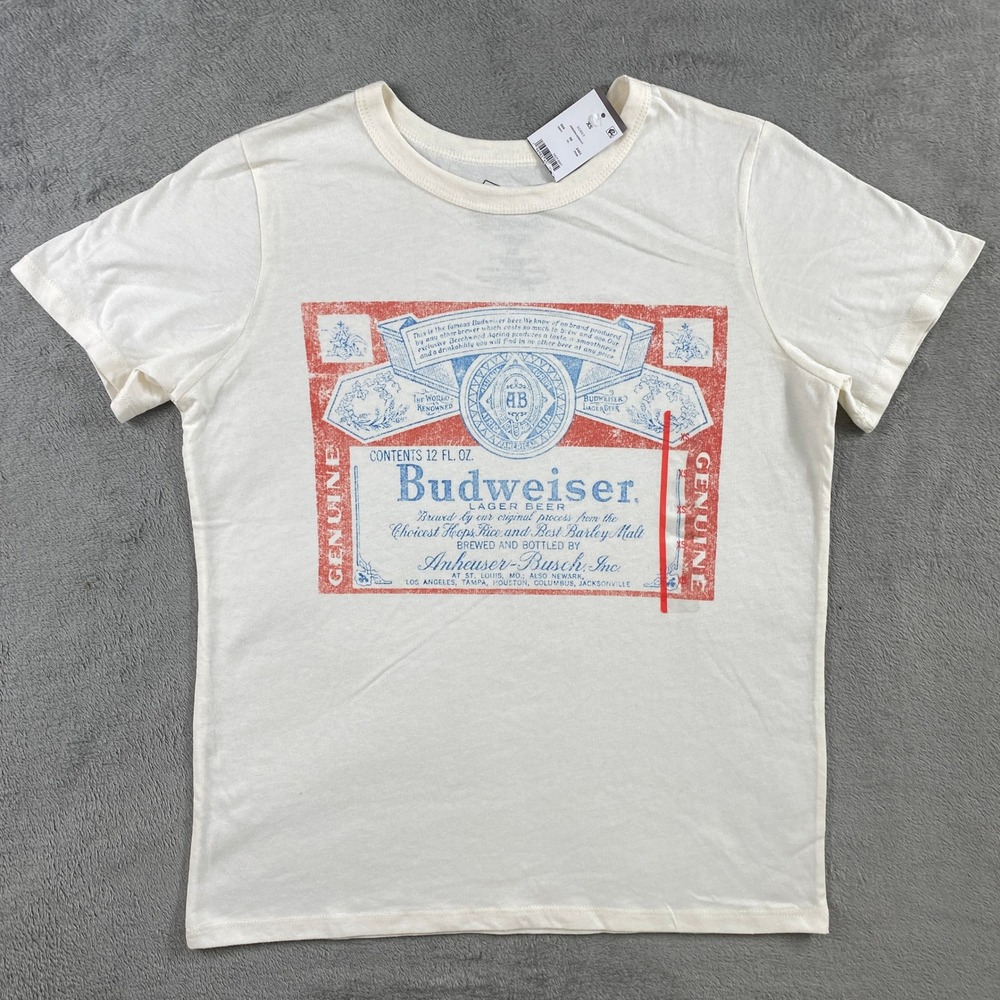 Budweiser TShirt Women XS Egret White Beer Graphic Tee Hybrid Apparel Summer New